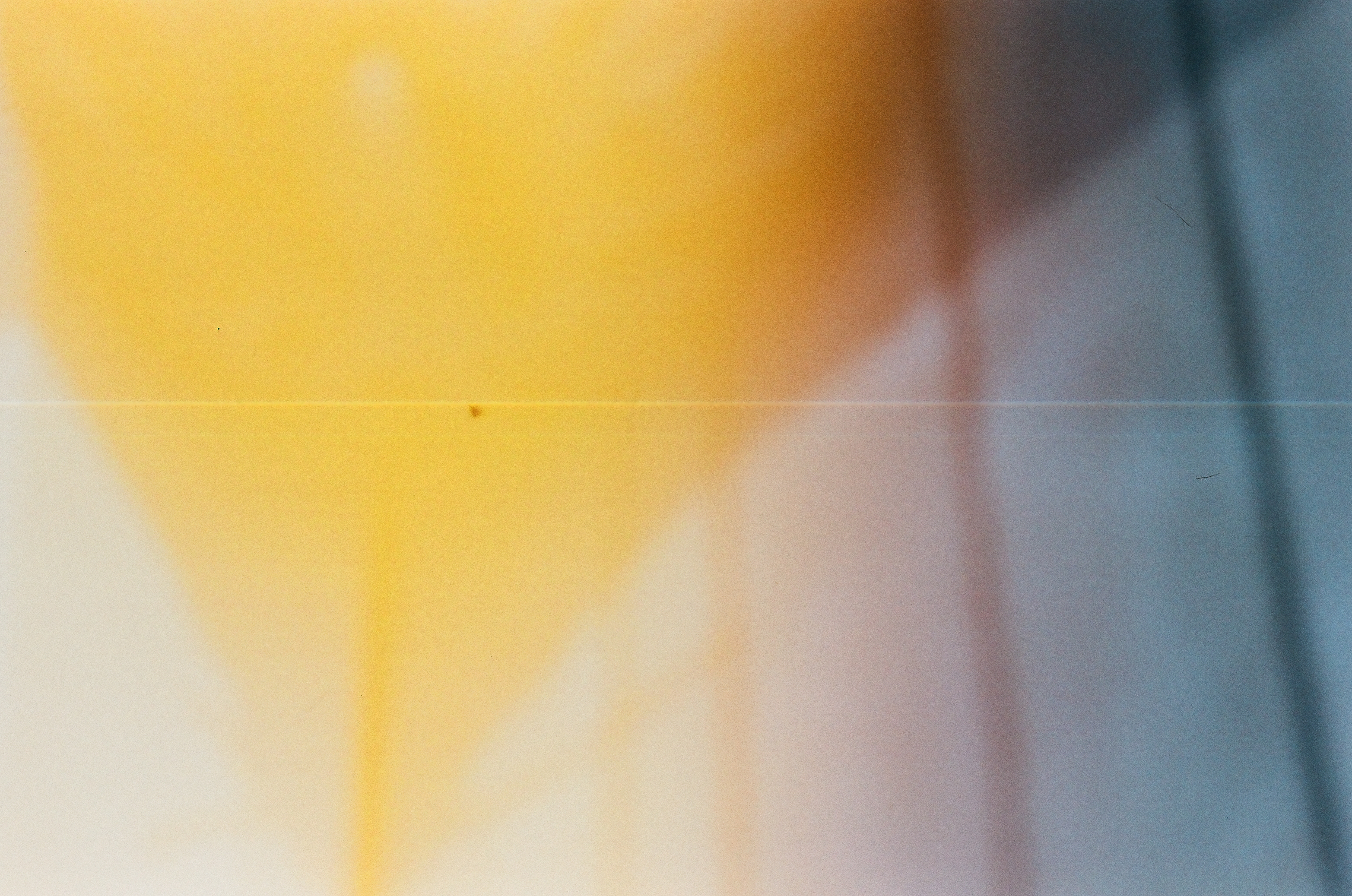 Soft fields of yellow, white, violet, and blue overlap beneath one horizontal line and several faint vertical marks.